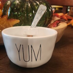 Rae Dunn White 'YUM' Bowl with Spoon